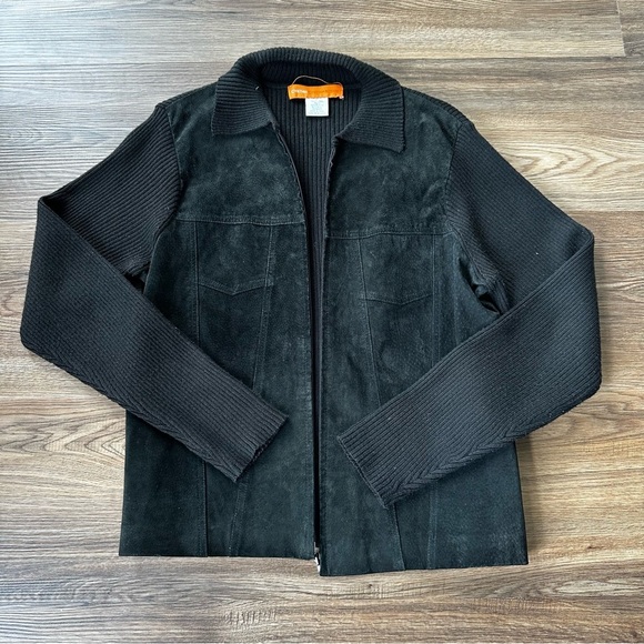 Cynthia Cynthia Steffe Women Black 100% Suede Wool Zip Sweater Jacket Size Large - Picture 1 of 8